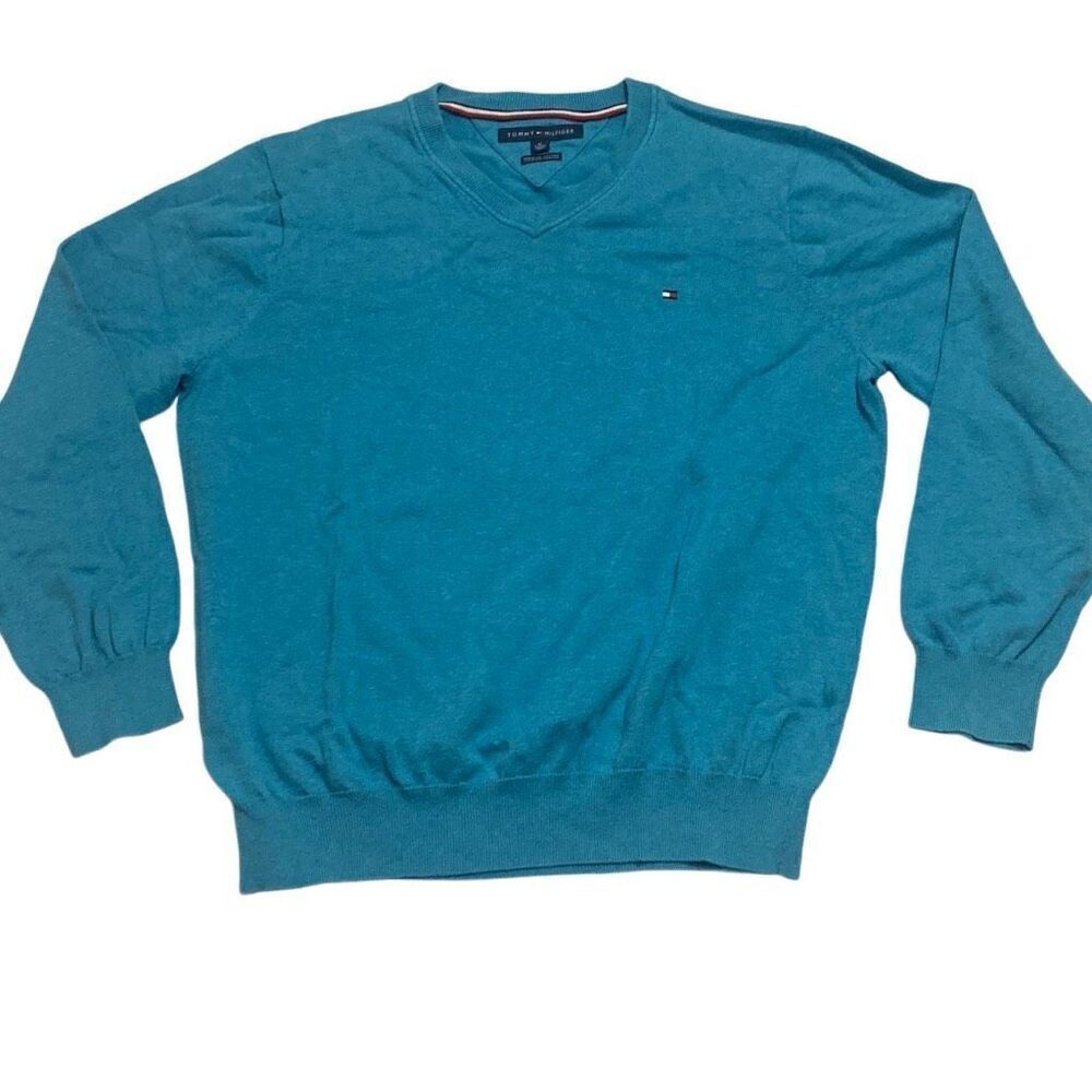 Tommy Hilfiger Mens V Neck Blue Pullover Knit Sweater Size XL